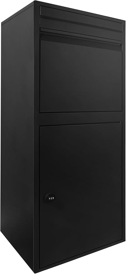 Black Mailboxes for Outside,Galvanized Steel Large Package Delivery Boxes for Outside,with Adjustable Baffle Parcel Drop Box,Wind and Rainproof Packages Box for front Porch