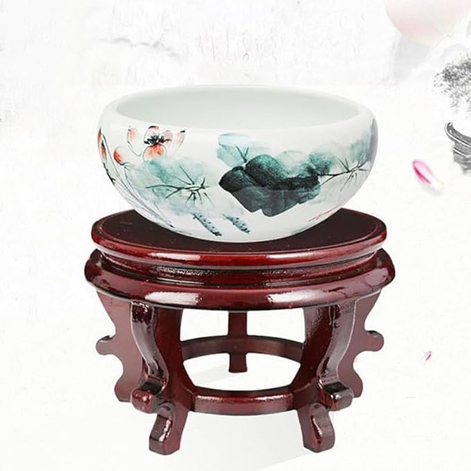 Happyyami Indoor Plants Wood Stool Plant Stand Chinese Style Flower Pot Display Rack Garden Planter Support Tabletop Vase Fish Tank Base Handicraft Figurine Pedestal Riser Holder for Home Greenery