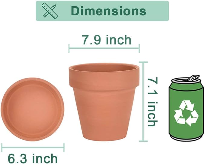 vensovo 8 Inch Clay Pot for Plant with Saucer - 2 Pack Large Terra Cotta Plant Pot with Drainage Hole, Clay Planters Pot, Terracotta pot for Indoor Outdoor Plant