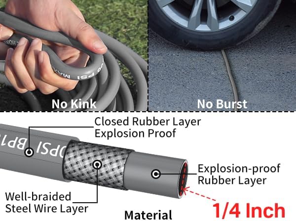 Pressure Washer Hose 100ft 4200PSI with 3/8 Quick Connect, 1/4 Commercial Grade Steel Wire Braided Kink Resistant Power Washer Extension Hose, Flexible Replacement Hose Adapter Set