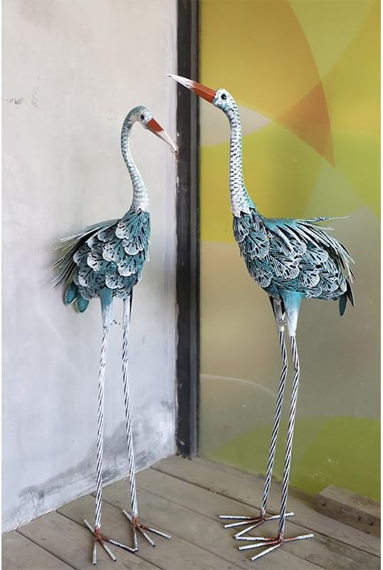 Crane Statue Metal Crane Sculpture Garden Decoration Metal Yard Art for Patio Lawn Backyard Outdoor Decoration A Set of 2