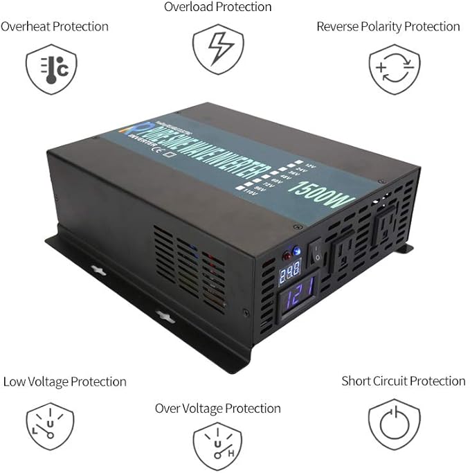 WZRELB RBP150012VCRT 1500W 12V 120V Pure Sine Wave Solar Power Inverter with Remote Control Switch