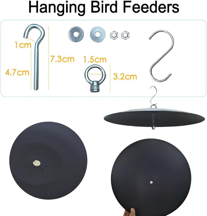 Bird Feeder Baffle, Guard for Bird Houses,13 inch Metal Hanging Baffle Weather Guard Cover for Outside Black