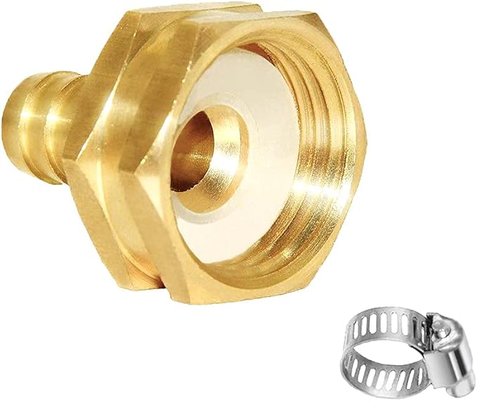 Joywayus 10pcs 1/2" Barb x 3/4" Female GHT Thread Swivel Hex Brass Garden Water Hose Pipe Connector Copper Fitting with Stainless Clamp House/Boat/Lawn/Power Wash/Irrigation