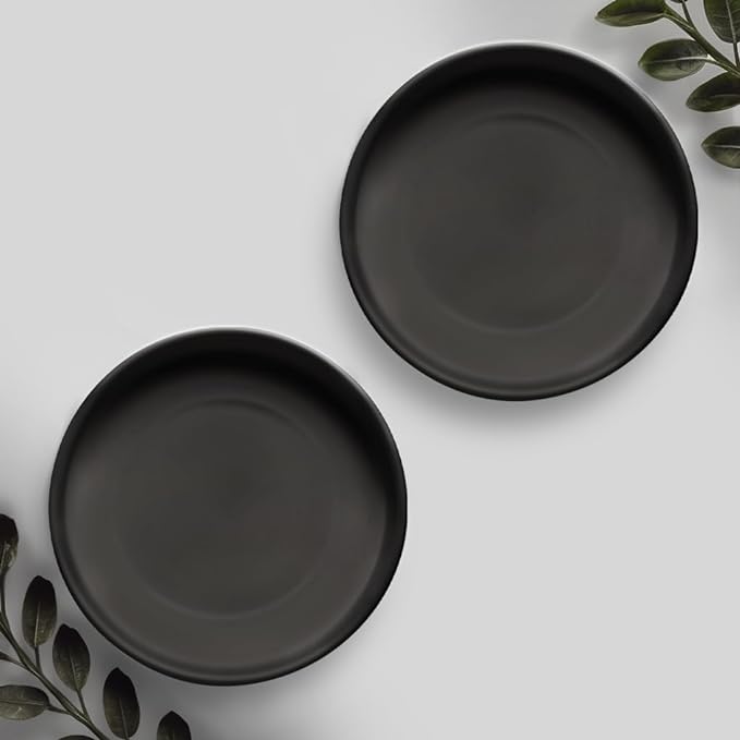 Willowy 6 Inch Black Ceramic Pot Saucer - Drainage Tray for 3,4,5 Inch Planters - 2 Pack
