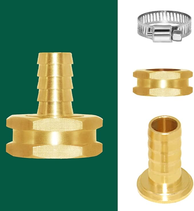 Joywayus 10pcs 1/2" Barb x 3/4" Female GHT Thread Swivel Hex Brass Garden Water Hose Pipe Connector Copper Fitting with Stainless Clamp House/Boat/Lawn/Power Wash/Irrigation