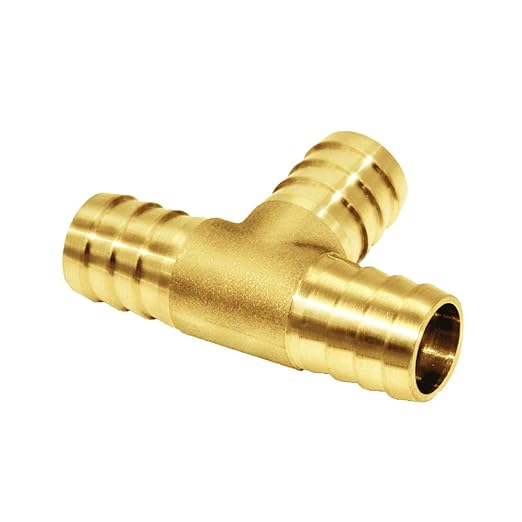 Joywayus 1/2" Brass Barb Tee Fittings T-Shaped 3 Ways Union 1/2" Hose Barb Pipe Fitting with 6pcs Stainless Steel Pipe Clamp for Water/Fuel/Air (Pack of 2)