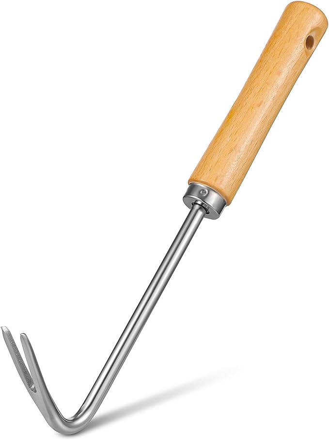Happyyami Hand Weeding Weeder Tools Garden with Handle Edging Tool Pulling Tool Beech Handle Lawn Yard Gardening Tool Garden Hand Cultivator Hand Tiller Weeder