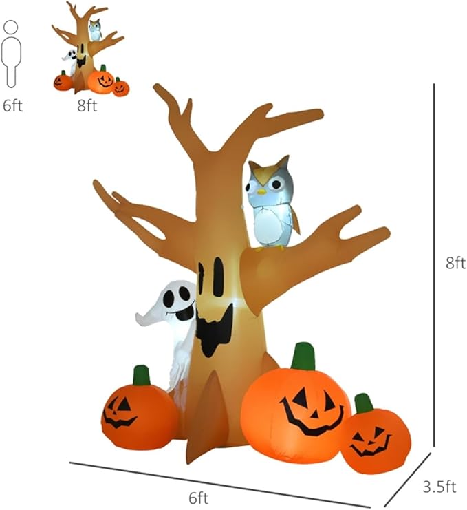 AW 7.5 FT Halloween Inflatables Outdoor Decoration,Blowup Yard Decorations,Scary Tree with Ghost,Owl,Pumpkin with Build-in LEDs for Party Indoor Yard, Garden, Lawn 2025