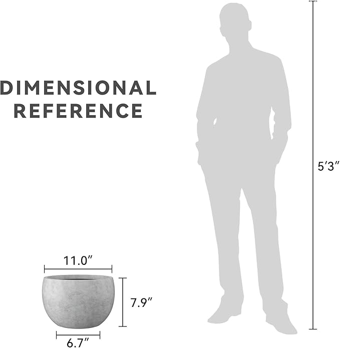 Kante 11.8" Dia Round Concrete Planter, Outdoor/Indoor Large Bowl Plant Pots with Drainage Hole and Rubber Plug for Garden Patio Balcony Home, Natural Concrete