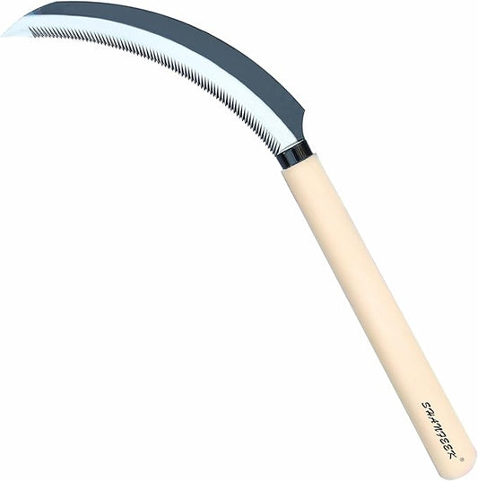 SHANFEEK Grass Sickle Japanese Weeding Hoe Garden Hand Tool Weeding Tools for Garden High-Strength Steel with Solid Wood Handle (White)