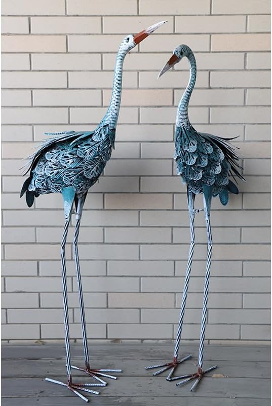 Crane Statue Metal Crane Sculpture Garden Decoration Metal Yard Art for Patio Lawn Backyard Outdoor Decoration A Set of 2