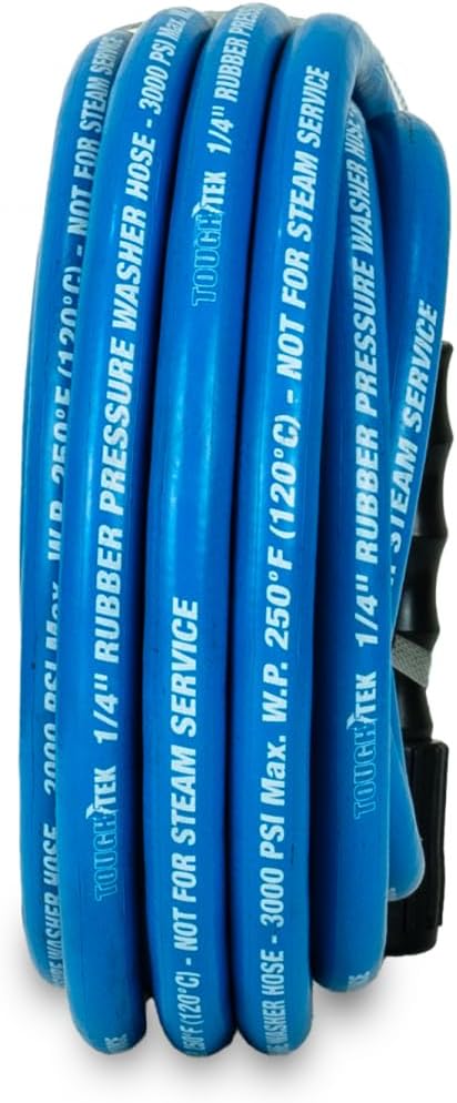 Blu Shield Tough Tek Rubber Pressure Washing Hose 1/4" X 25' with M22 Fittings Non Marking (3000:12000 PSI)