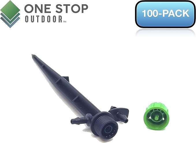 (100-PACK) - 1/4" Inch 360 Degree Drip Emitter On 6" Stake Sprayer Adjustable Flow 0-20 GPH, Fits 1/4 (4-6mm) Irrigation Tubing - Micro Bubbler Drippers for Drip Irrigation (50 Pack Dripper on Stake)