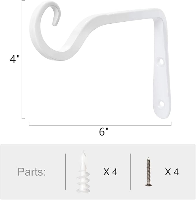Mkono Hanging Plant Bracket 6 inch Metal Wall Plant Hook Decorative Plant Hanger for Bird Feeders, Planters, Lanterns, Wind Chimes, Home Decor Indoor Outdoor 2 Pack, White