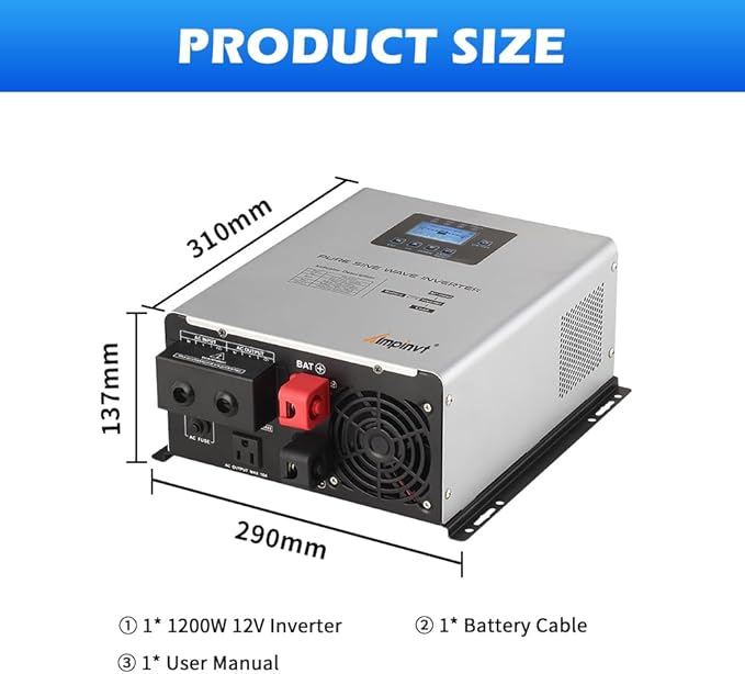 Ampinvt 1200W Pure Sine Wave Inverter with AC Charger, DC 12V to AC 120V Output,UPS Backup Power Low Frequency Inverter for Lithium, Sealed,AGM, Gel,and Flooded Batteries