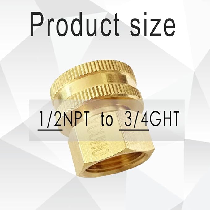 YOUHO Garden Hose Adapter Double Female Brass Swivel Thread Size 1/2" NPT (F) to 3/4" NH (F) Garden Pipe Joint Extension Repair Fitting(1 Pack)