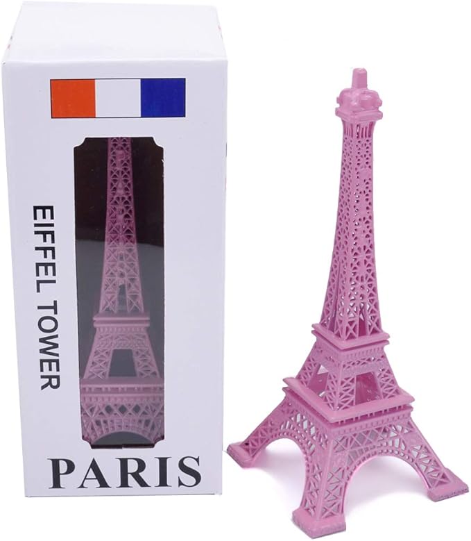 ESHATO Pink Metal Eiffel Tower Statue, 7inch Decorative Figurine Replica Stand Holder for Cake Topper Table Decor Gift Party Home Decoration