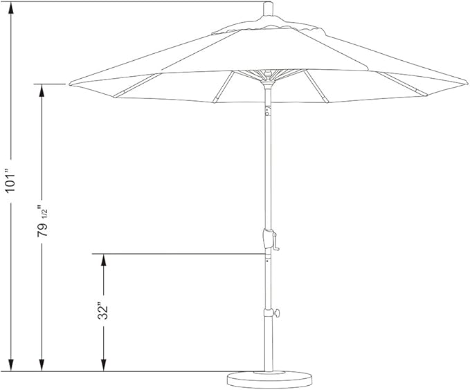California Umbrella 9' Rd Pacific Trail Series Aluminum Patio Umbrella, Crank Lift, Push Button Tilt, Black Finish, Sunbrella Aruba Fabric