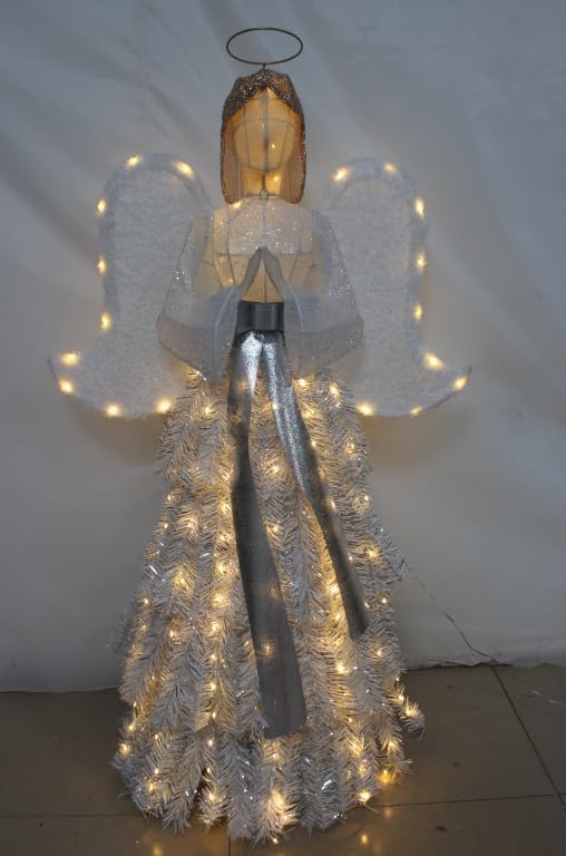 54" Angel with Wings Christmas Decoration for Indoor Outdoor,Lighted up White Angel Halo Christmas Decor Holiday Display with Lights