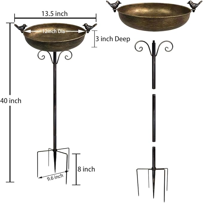 Bird Baths for Outdoor, 40 Inch High Vintage Metal Bird Bath with Cast Iron Bird Statues FreestandingBird Baths Birdfeeder Bowl for Outdoors Tray Patio Yard Lawn Decor