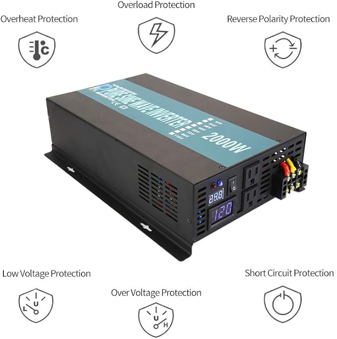 WZRELB 2000W 12V 120V Pure Sine Wave Solar Power Inverter with Remote Control Switch,RBP200012VCRT