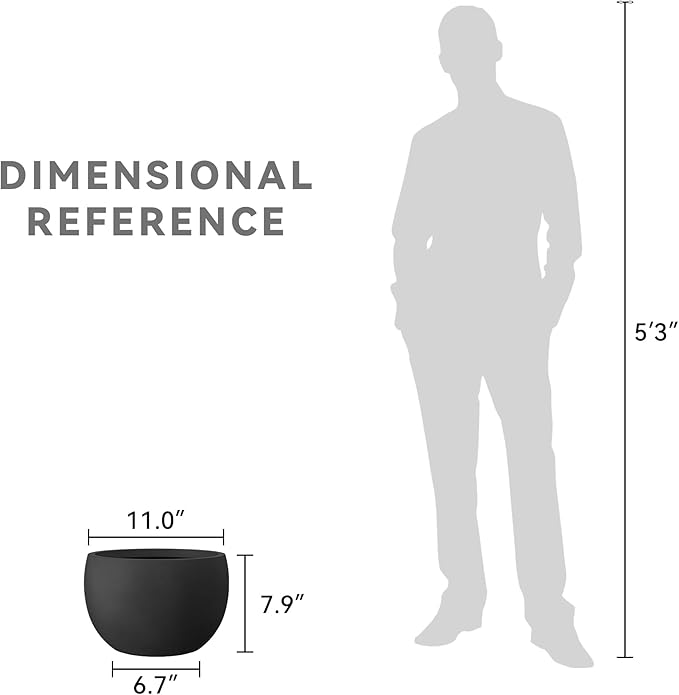 Kante 11.8" Dia Round Concrete Planter, Outdoor/Indoor Large Bowl Plant Pots with Drainage Hole and Rubber Plug for Garden Patio Balcony Home, Black