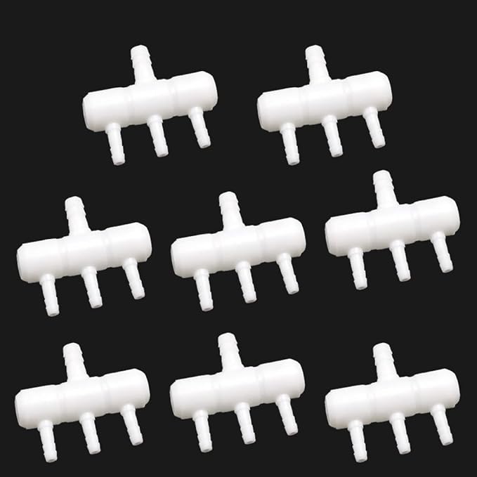 Rake-shaped hose joint air discharge diverter, Plastic Barb Hose Fitting Connector, 3-Way Outlet Air Line Pump Tubing Splitter Water Flow Divider, for Aquarium Garden Agricultural Irrigation(8Pcs)