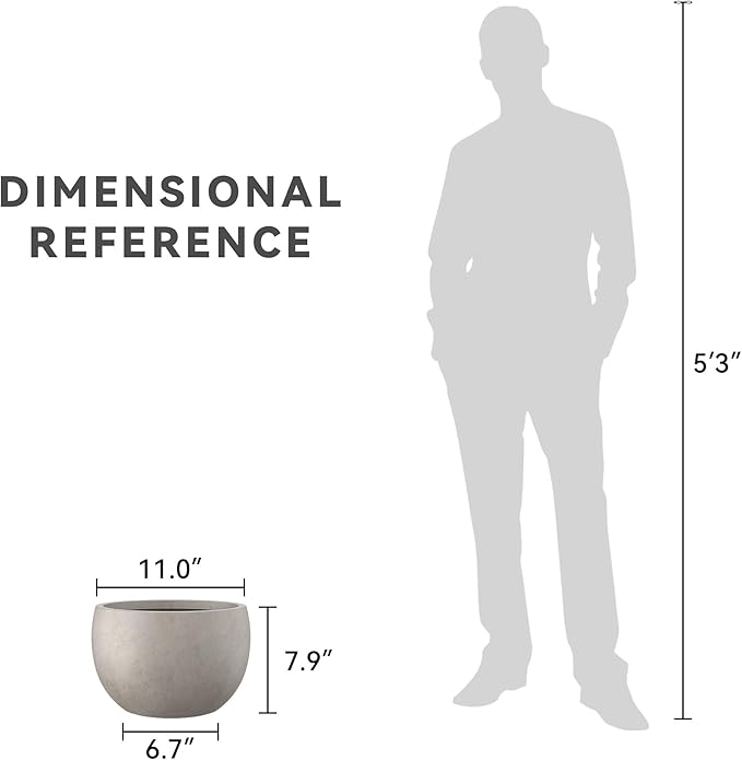 Kante 11.8" Dia Round Concrete Planter, Outdoor/Indoor Large Bowl Plant Pots with Drainage Hole and Rubber Plug for Garden Patio Balcony Home, Weathered Concrete