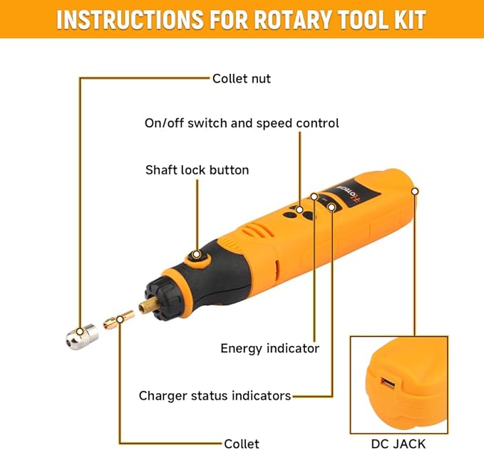 Hoteche Cordless Electric Chainsaw Sharpener Kit Handheld Chains Blade Sharpening Tool with 3 Diamond Sharpening Bits