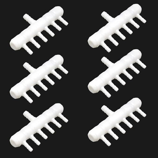 Rake-shaped hose joint air discharge diverter, Plastic Barb Hose Fitting Connector, 6-Way Outlet Air Line Pump Tubing Splitter Water Flow Divider, for Aquarium Garden Agricultural Irrigation(6Pcs)