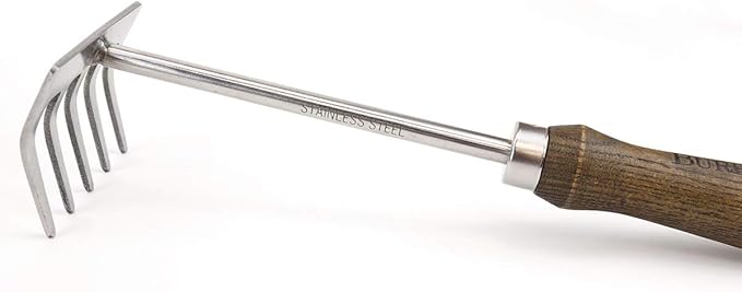 Burpee 11" Stainless Steel Cultivator | Durable Long Lasting Garden Tool | Leather Wrist Strap |, Tine Rake, Walnut