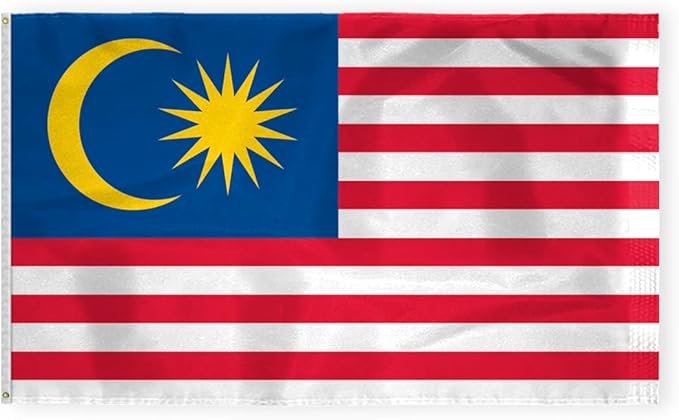 AGAS Malaysia Flag 6x10 ft 200D Nylon 6 Needle Lock Stitched Fly Hem Rust Proof Brass Grommets Canvas Header Large Size Malaysian National Flag