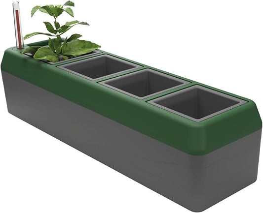 Provence Self Watering Planters – 4-Herb Window Boxes Planters with Water Level Indicator – Windowsill Planter – Modern Pot Design – Practical and Easy to Use, Grey, Dark Green (PRO-4)