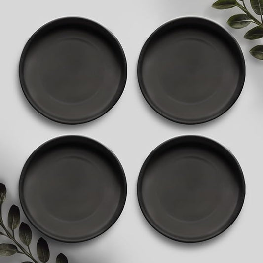 Willowy Black Ceramic Pot Saucer - Drainage Tray for 2,3,4 Inch Planters - Drip Trays - Four Pack