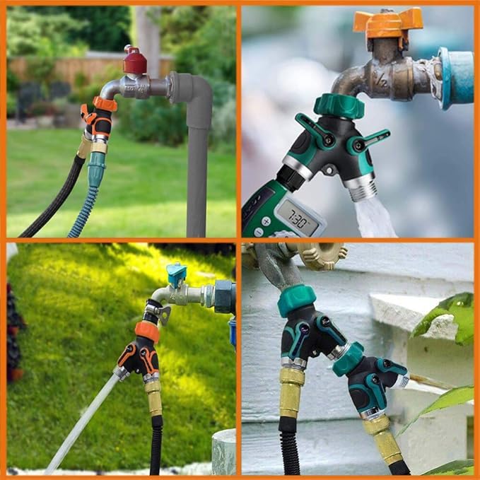 Y Hose Splitter 2 Way, 3/4” Garden Hose Connector with Comfortable Rubberized Grip for Outdoor Faucet, Sprinkler & Drip Irrigation Systems,Orange