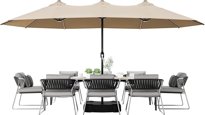 Joyside 15FT Large Patio Umbrella with Base Included, Outdoor Double Sided Umbrella, Rectangle Umbrella with Crank Handle, 12 Sturdy Ribs for Deck, Porch and Pool