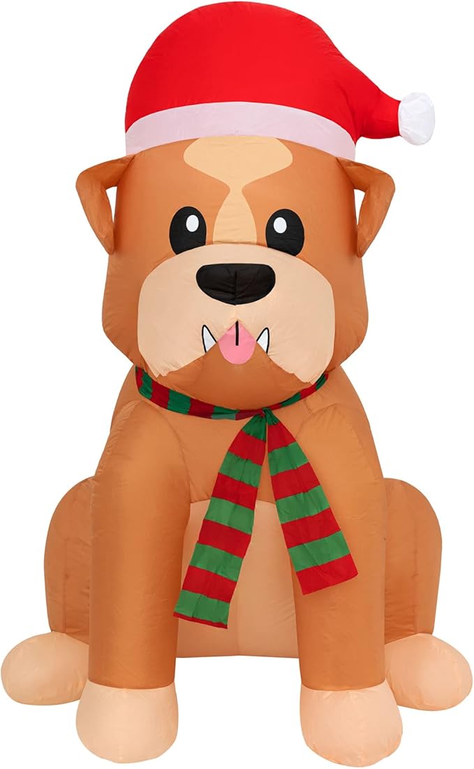 Holidayana Christmas Inflatables Large 5 ft Santa Hat Bulldog - Inflatable Outdoor Christmas Decorations Blow Up X-mas Decorations for Yard, Lawn & Garden Internal Lights & Built-in Fan