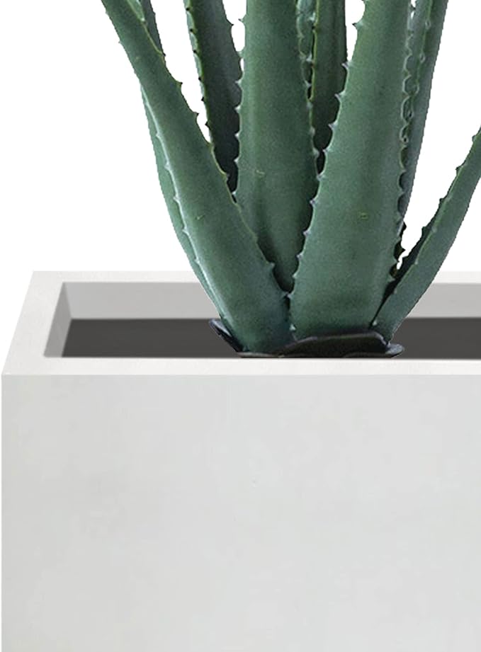 Kante 10 Inch Square Concrete Planter for Outdoor Indoor Home Patio Garden, Large Plant Pot with Drainage Hole and Rubber Plug, Pure White