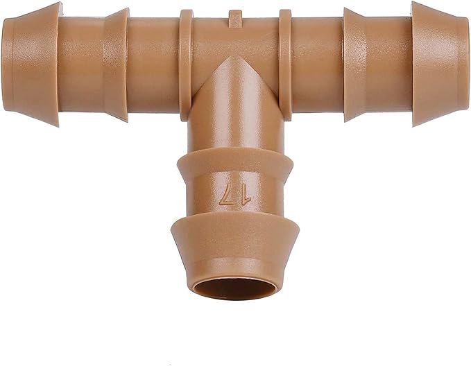 JAYEE 25 Pack Drip Irrigation Barbed Tee Fittings (17mm) for 1/2" Drip Hose(0.600”ID) ,Sprinkler Tubing Connector for Drip System