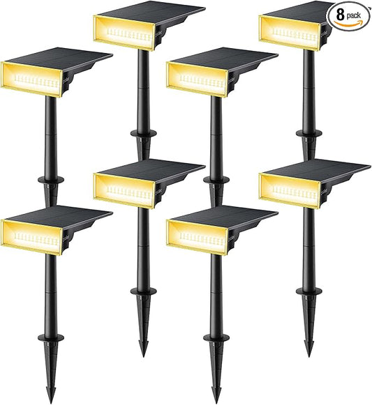 Consciot Solar Lights Outdoor,3000K Warm White Solar Spot Lights, Solar Spotlights Outdoor IP65 Waterproof, Solar Landscape Lights for Yard Tree House,8 Pack