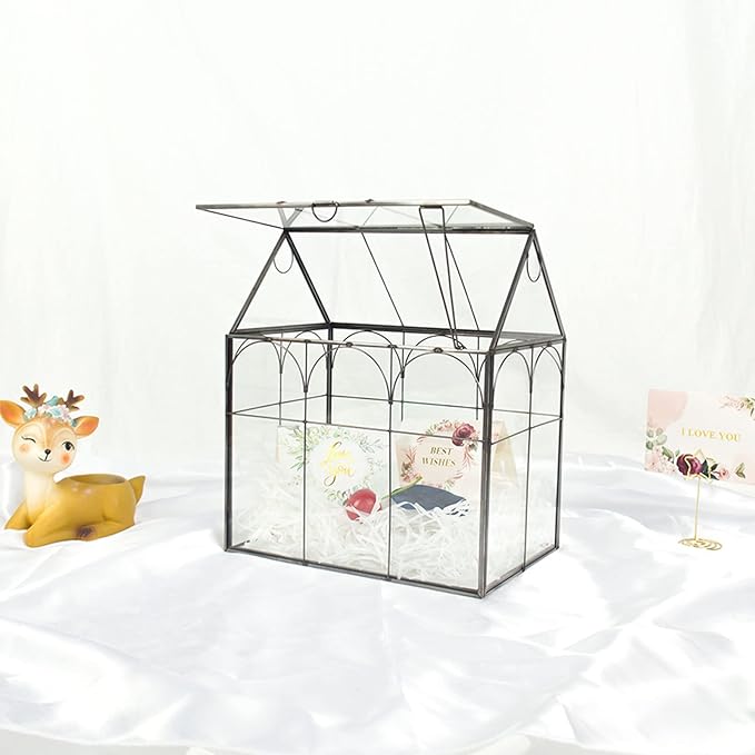 Large Tall Plant Greenhouse Terrarium Glass with Lid, 8.7"X5.9"X10.6" Inches Indoor Tabletop Orchid Succulent Cacti Terrarium Kit NA (House Black A)