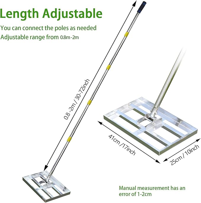 Scalebeard Lawn Leveling Rake-6 FT Level Lawn Tool/Soil Lawn Rake Stainless Steel Leveling Rake Landscape Rake with Handle for Garden Backyard Golf/Lawn(6FT,17 X10In)