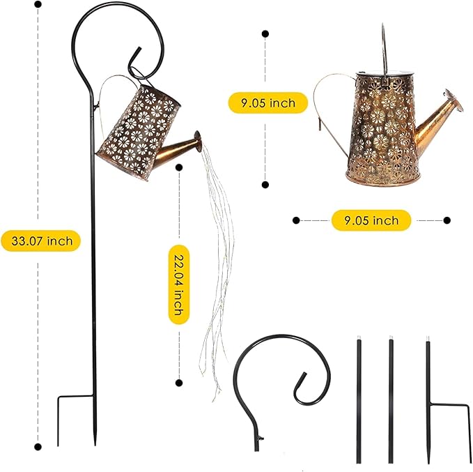 Solar Watering Can Lights Garden Decor, Retro Metal Hanging Solar Lantern with String Lights Outdoor Waterproof,, Outdoor Decorations for Porch Lawn Driveway Backyard Pathway(2 Pack)