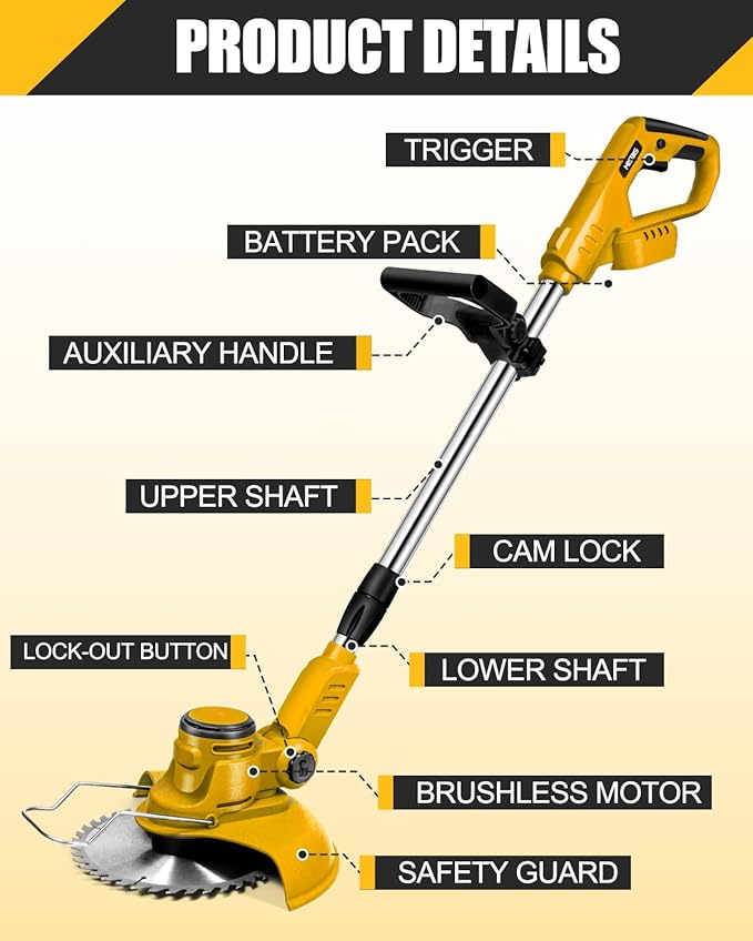 Cordless Weed Wacker for Dewalt 20V Battery(Battery Not Included), with 5 Types Blades, Brushless Motor, Lightweight Grass Trimmer/Brush Cutter for Lawn Yard Garden