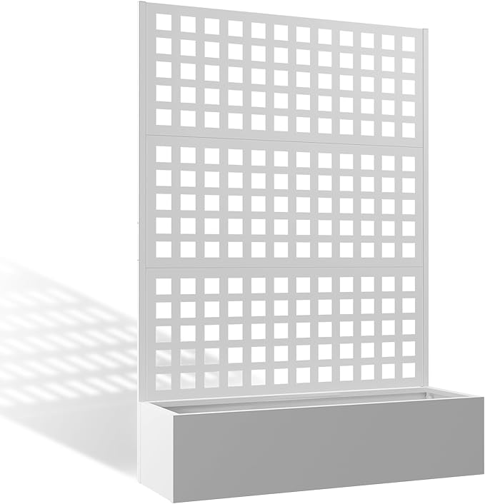 Metal Planter Box with Trellis, Heavy-Duty Raised Garden Bed for Climbing Plants, Drainage Hole, Outdoor Planter Box with Privacy Screen,47''L×16''W×71''H