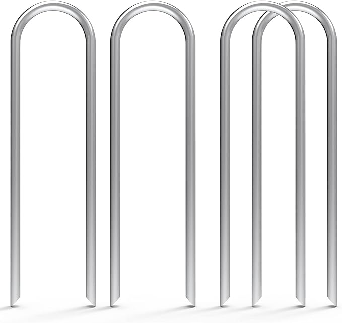 MySit 12 Pack 12 Inch Garden Stakes Heavy Duty 11 Gauge Galvanized Yard Staples U Pegs Fences Drip Irrigation Securing Stakes Loop Stake for Anchoring Lawn Drippers Soaker Hose