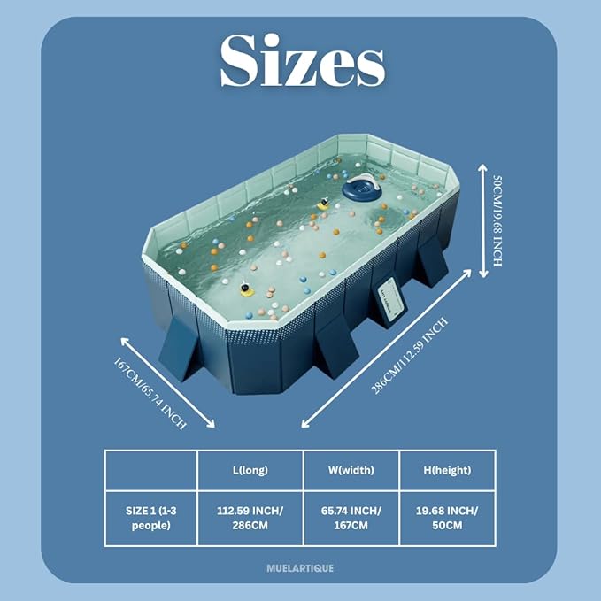 Foldable Swimming Pool, Non-Inflatable Kids' and Adults' Outdoor Large Swimming Pool, Anti-Slip PVC Family Pool, Summer Water Party for Outdoor, Garden, Backyard (Extra Large)
