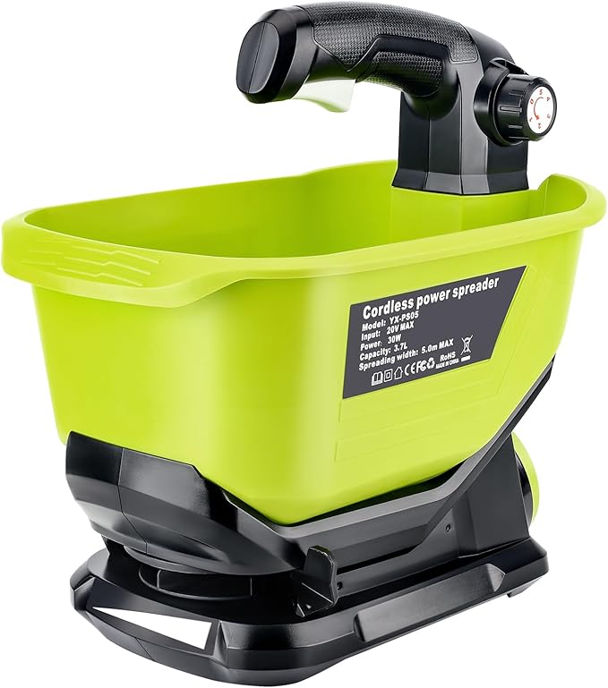 Salt Spreader for Ryobi 18V Battery, Handheld Power Spreader for Seeds, Fertilizer, Year-Round Coverage for Grass Seeds, Rock Salt, and ice melt Seasons. (Tool only)