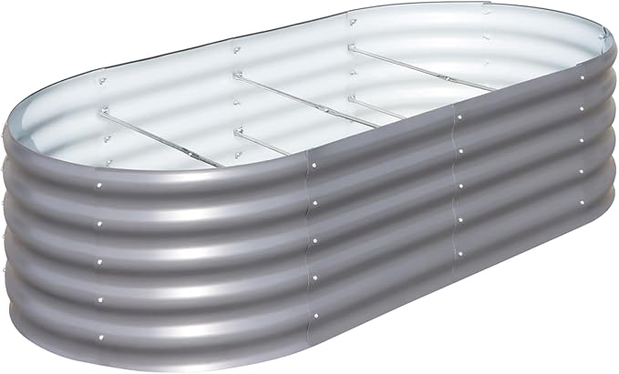 SnugNiture Galvanized Raised Garden Bed, 6x3x1.5ft Oval Metal Planter Box for Planting Outdoor Plants Vegetables